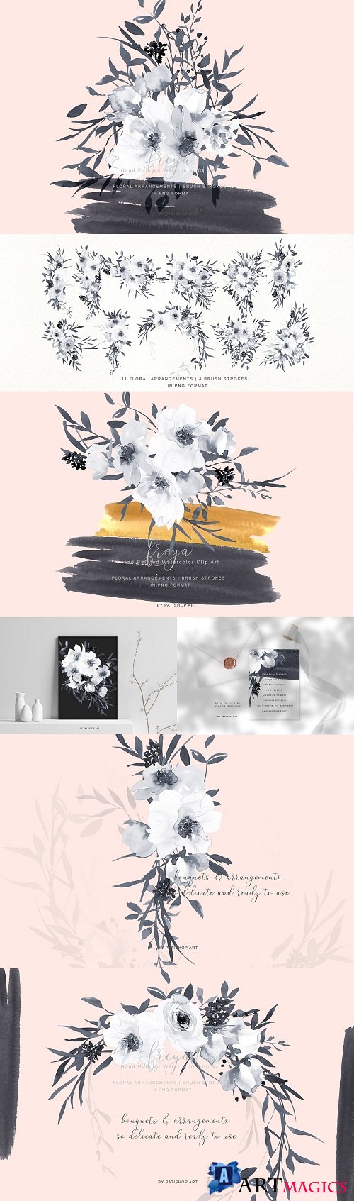 Gray White Rose Bouquet Clip Art - 3784872