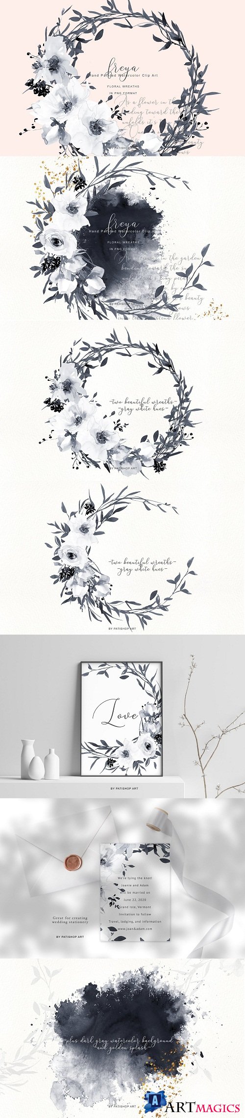 Gray & White Flowers Wreaths - 3784861