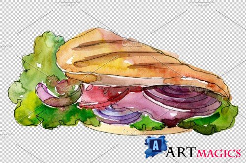 Sandwich Muffuletta watercolor png - 3808077