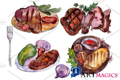 Watercolor Steaks PNG - 3808307