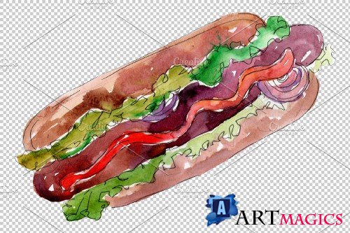 Watercolor Hot-Dog PNG - 3807976