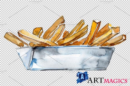 French fries Watercolor PNG - 3807133