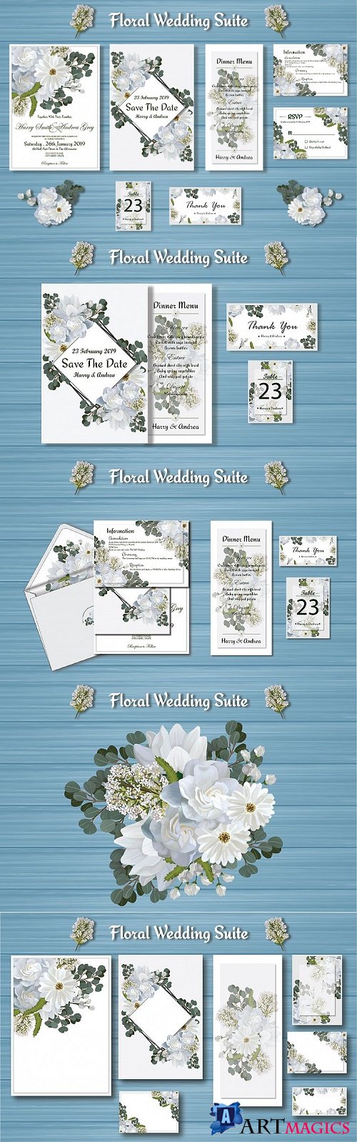 White Floral Wedding Invitation Suite - 185060