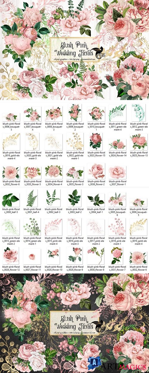 Blush Pink Wedding Floral Clipart - 101610