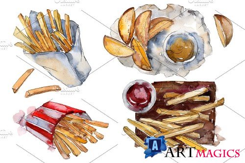 Watercolor French fries PNG - 3807929