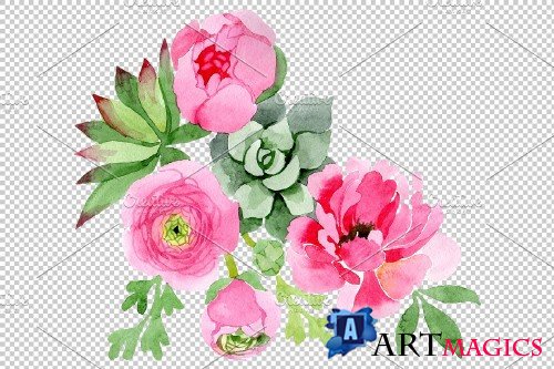 Flowers ranunculus watercolor png - 3808355