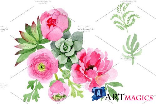 Flowers ranunculus watercolor png - 3808355