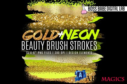 Neon and Gold Beauty Brush Strokes - 257118