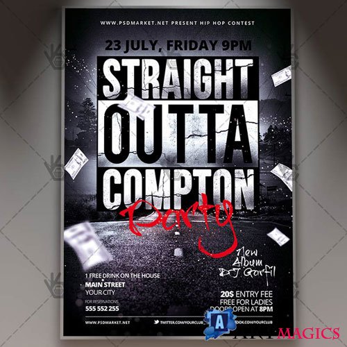 Straight Outta Compton Flyer  PSD Template