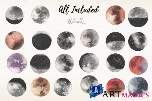 Watercolour Moons 22 Elements Night - 3812271