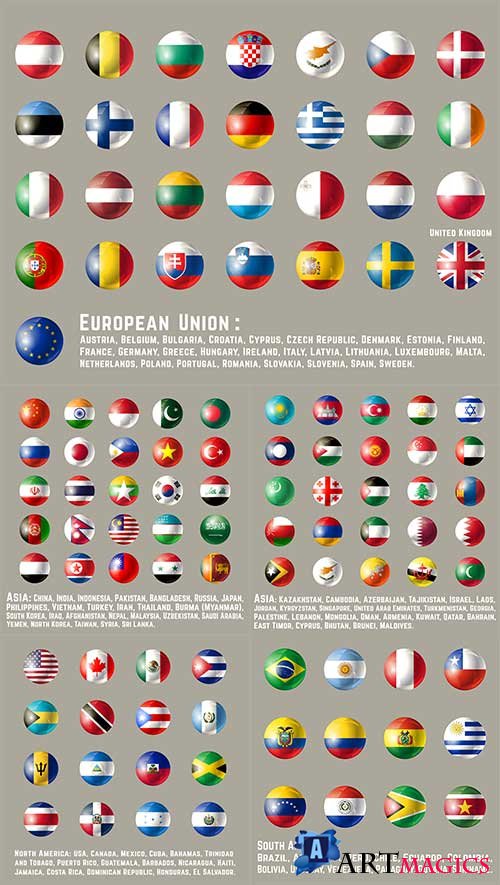        / Icons with flags of different countries in the vector