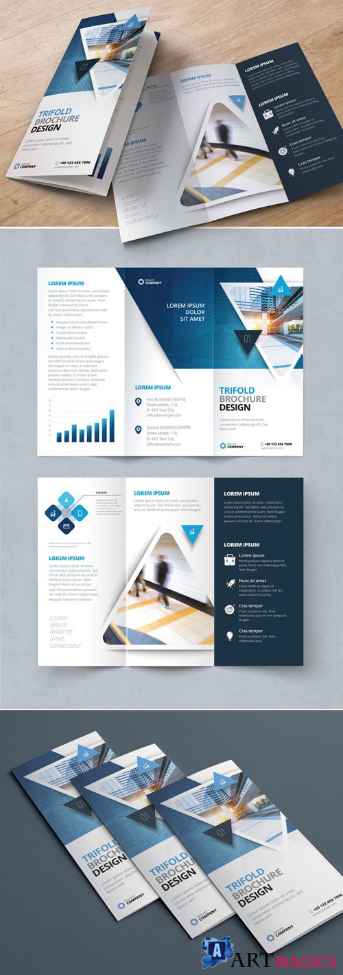 Blue Gradient Trifold Brochure Layout with Triangles 267840323