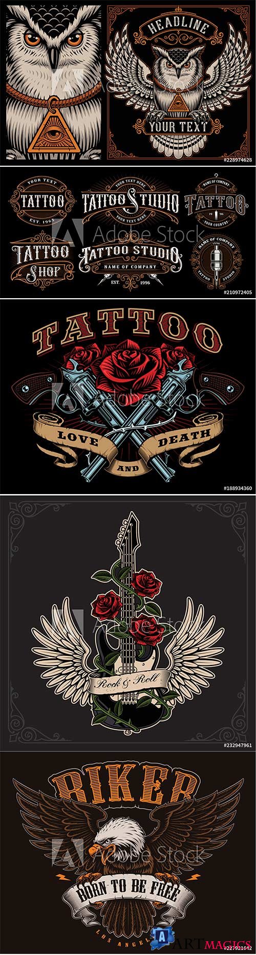 Set of vintage tattoo emblems vector illustration