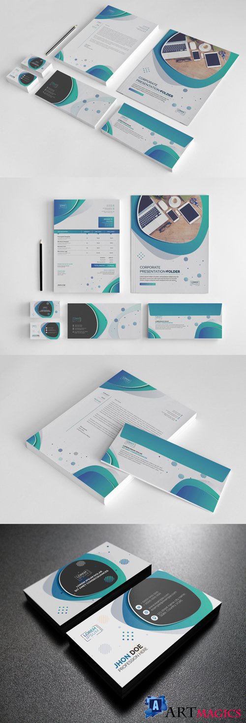 Stationery Set with Green and Blue Circular Accents 242884166