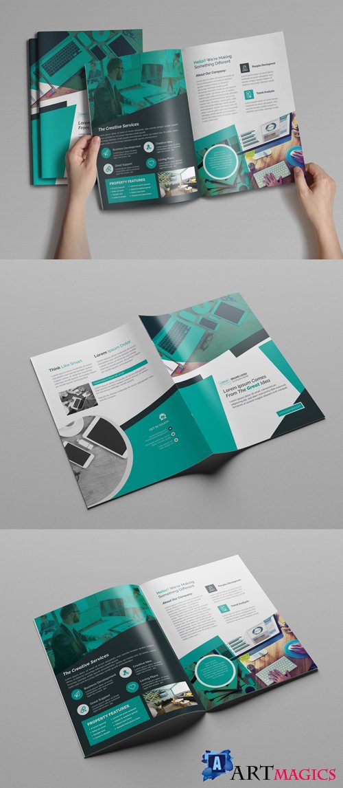 Bifold Brochure Layout with Teal Accents 253418592