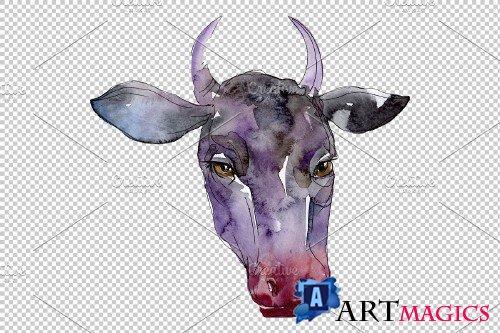 Farm animals: cow head Watercolor - 3816604