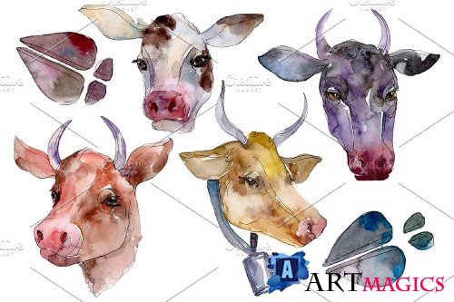 Farm animals: cow head Watercolor - 3816604