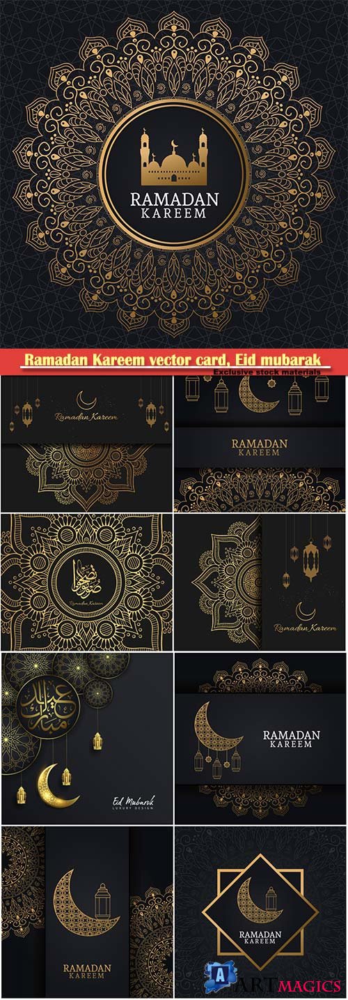 Ramadan Kareem vector card, Eid mubarak calligraphy design templates # 16