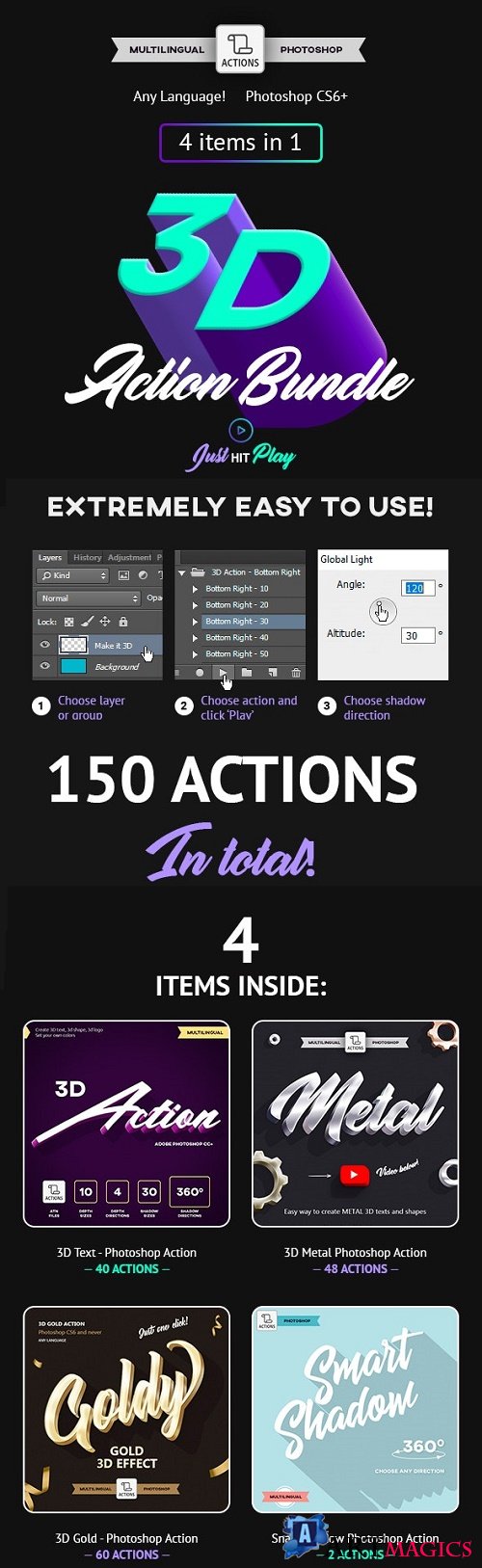 3D Bundle - Photoshop Actions - Multilingual 23837903