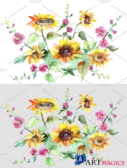 Bouquet of sunflowers Watercolor png - 3819830