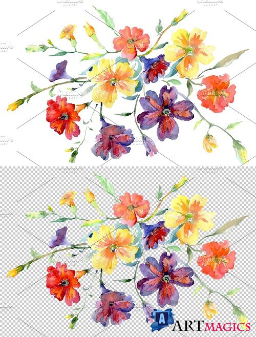 Bouquet flower boom watercolor png - 3820022