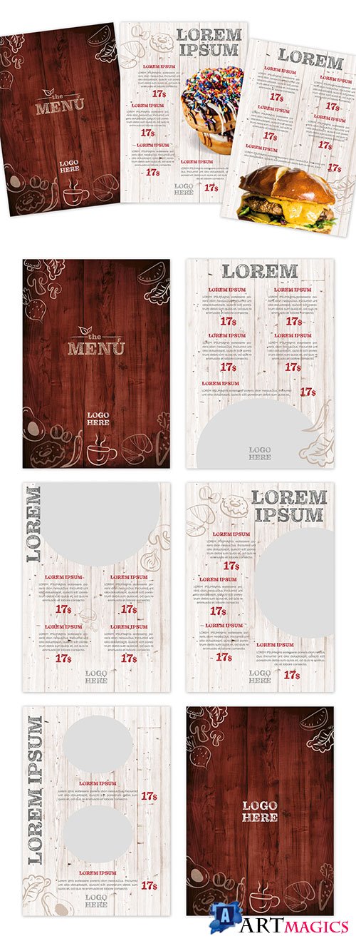 Restaurant Menu Layout with Wood Background Images