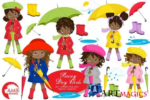 Rainy Day Girls Clipart AMB-2142 - 256620