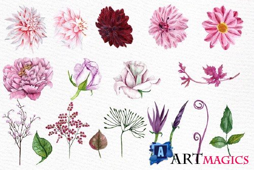 Watercolor flowers clipart - 1160467