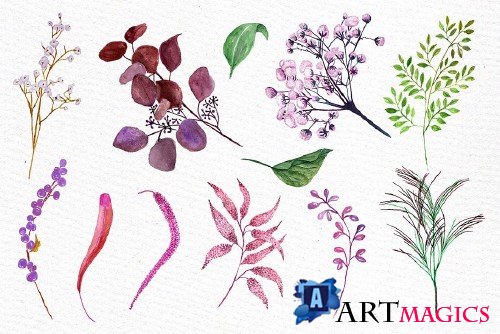 Watercolor flowers clipart - 1160467