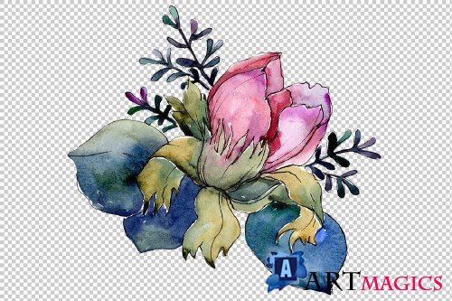 Elegant pink bouquet PNG watercolor - 3099859