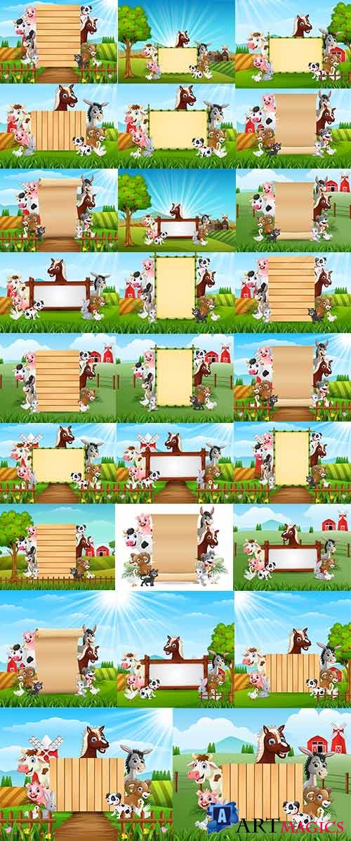        -   / Farm animals with frames - Vector Graphics
