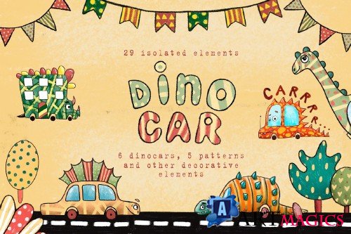 Dino Car - Clip Art Set - 3828517