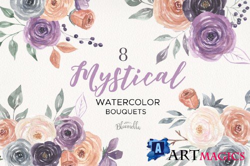 Mystical Watercolor 8 Purple Floral - 3826147