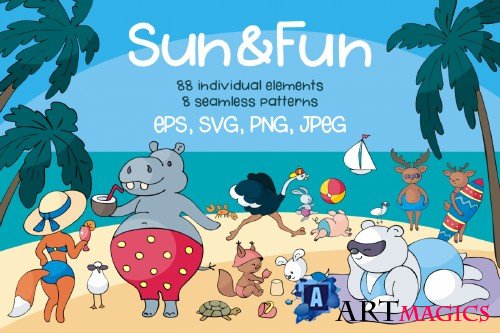 Sun and Fun. Summer beach doodles set - 267301