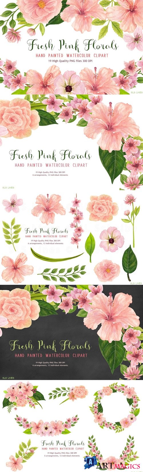 Pink Floral Watercolors - 546557