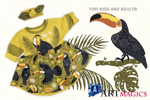 Toucan. Folk Art Graphic Set - 3796535