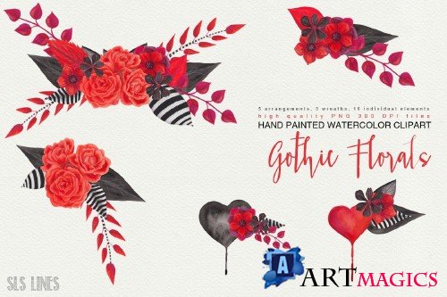 Gothic Florals and Hearts - 412483