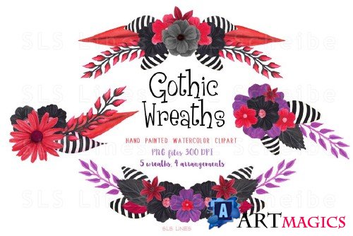 Gothic Floral Wreath Watercolors - 574471