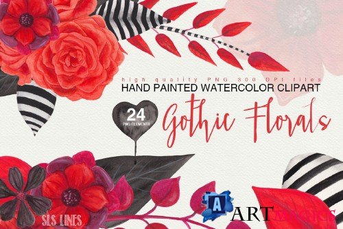 Gothic Florals and Hearts - 412483