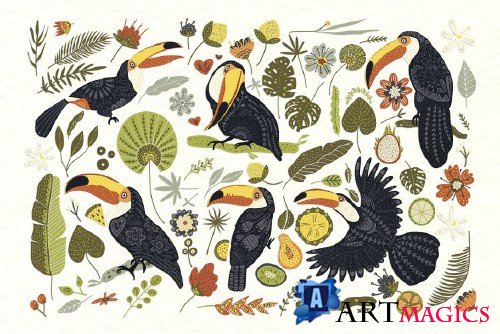 Toucan. Folk Art Graphic Set - 3796535
