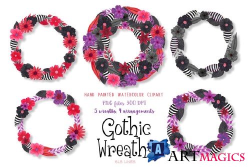 Gothic Floral Wreath Watercolors - 574471