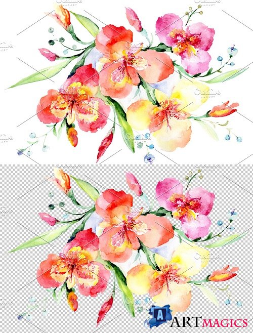 Bouquet red Night mystery watercolor - 3836846