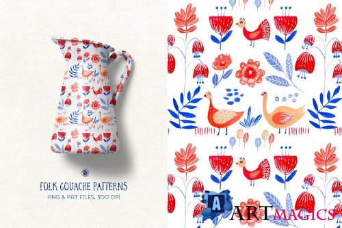 Folk Gouache Patterns - 3817669