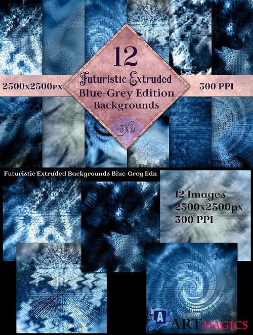 Futuristic Extruded Backgrounds Blue-Grey - 12 Image Set - 269640
