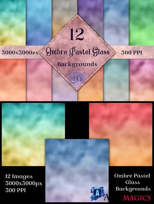 Ombre Pastel Glass Backgrounds - 12 Image Textures Set - 269357