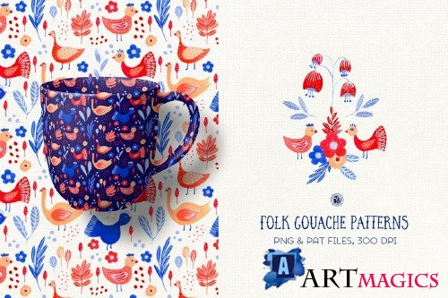 Folk Gouache Patterns - 3817669