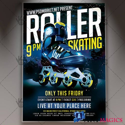 Roller Skating Party Flyer  PSD Template