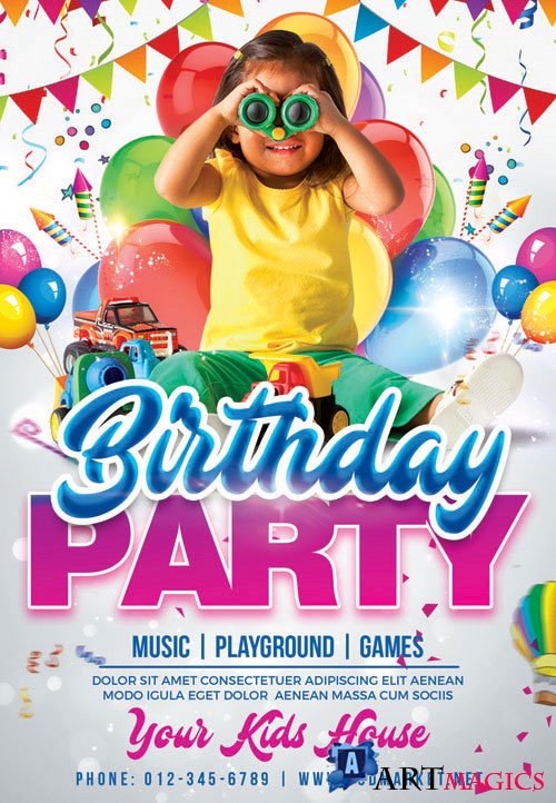 KIDS BIRTHDAY PARTY FLYER  PSD TEMPLATE