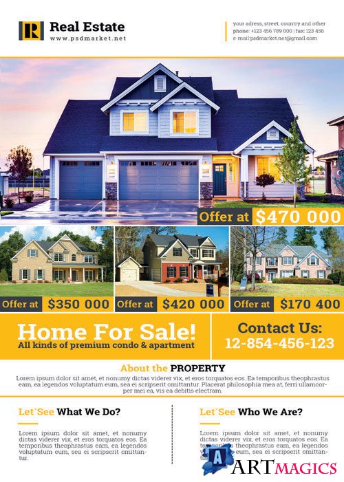 REAL ESTATE  A4 FLYER PSD TEMPLATE + INDESIGN