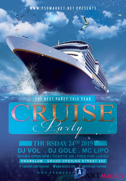 Cruise Party Night Flyer  PSD Template